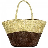 Straw Tote: Woven Wheat Straw Tote - 2 Tones - Brown - BG-R11053BN